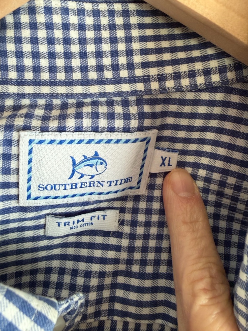 Southern Tide Shirt Men's Size XL Blue White Gingham Trim Fit Button Down - Picture 3 of 8